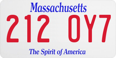 MA license plate 212OY7
