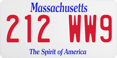 MA license plate 212WW9