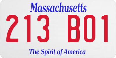 MA license plate 213BO1