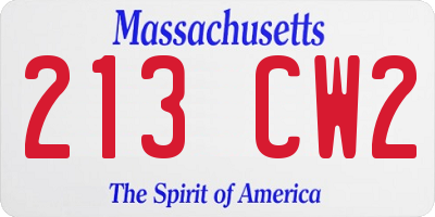 MA license plate 213CW2