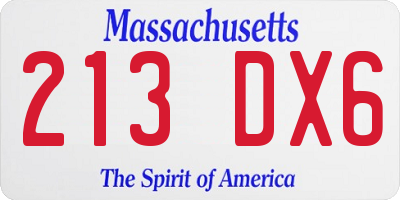 MA license plate 213DX6