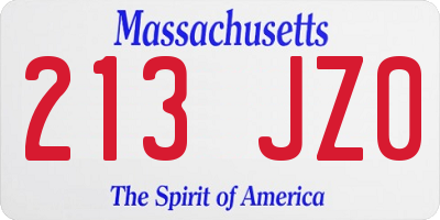 MA license plate 213JZ0