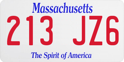 MA license plate 213JZ6