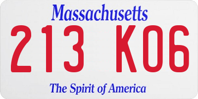 MA license plate 213KO6