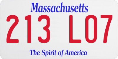 MA license plate 213LO7