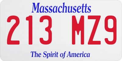 MA license plate 213MZ9