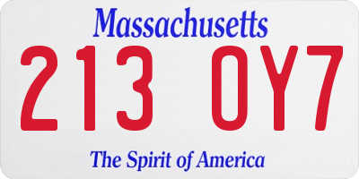 MA license plate 213OY7