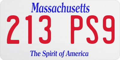 MA license plate 213PS9