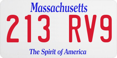 MA license plate 213RV9