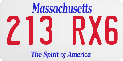 MA license plate 213RX6
