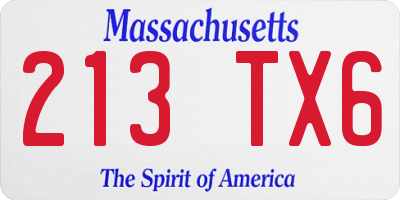 MA license plate 213TX6