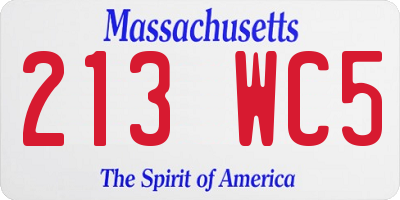 MA license plate 213WC5