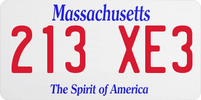 MA license plate 213XE3