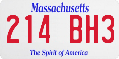 MA license plate 214BH3