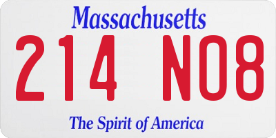 MA license plate 214NO8