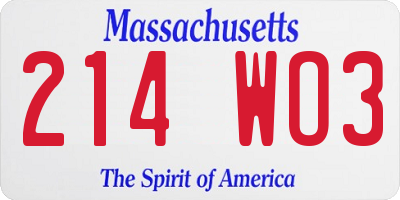 MA license plate 214WO3