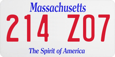 MA license plate 214ZO7