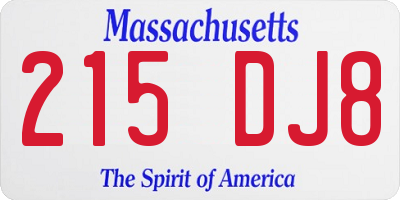 MA license plate 215DJ8