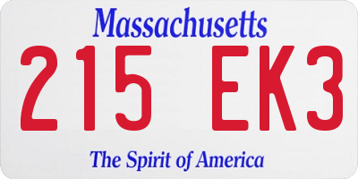 MA license plate 215EK3