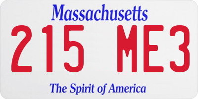 MA license plate 215ME3