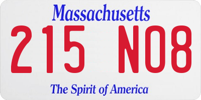 MA license plate 215NO8