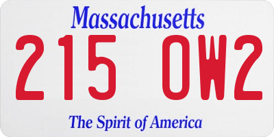 MA license plate 215OW2