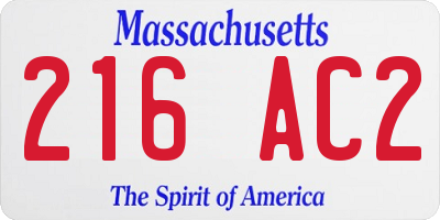 MA license plate 216AC2