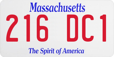 MA license plate 216DC1