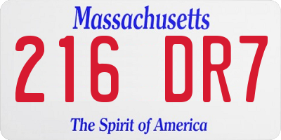 MA license plate 216DR7