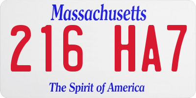 MA license plate 216HA7