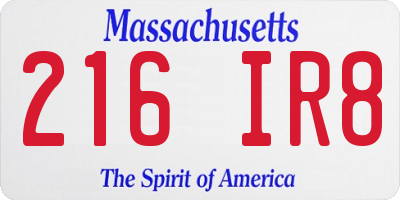 MA license plate 216IR8