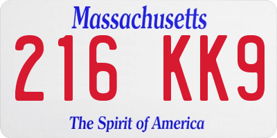 MA license plate 216KK9