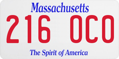 MA license plate 216OC0