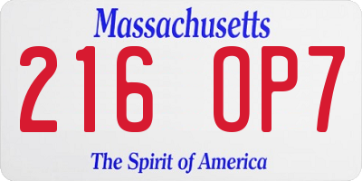MA license plate 216OP7