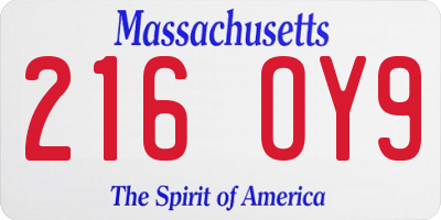 MA license plate 216OY9