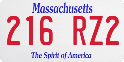 MA license plate 216RZ2
