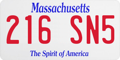 MA license plate 216SN5