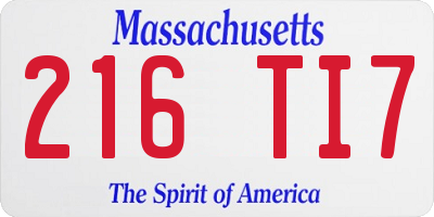 MA license plate 216TI7