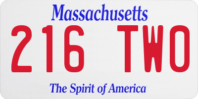 MA license plate 216TW0