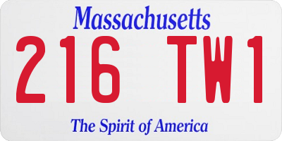 MA license plate 216TW1