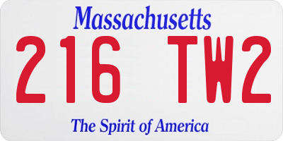MA license plate 216TW2