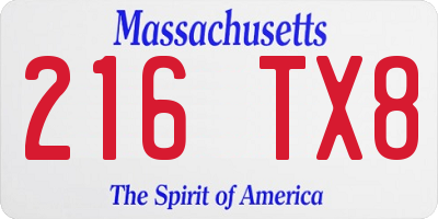 MA license plate 216TX8