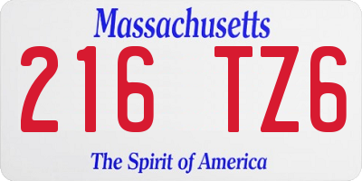 MA license plate 216TZ6