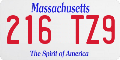 MA license plate 216TZ9
