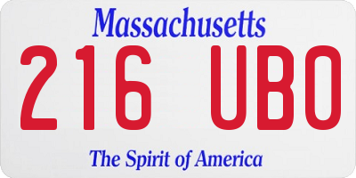 MA license plate 216UB0