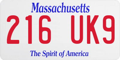 MA license plate 216UK9