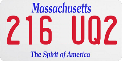 MA license plate 216UQ2