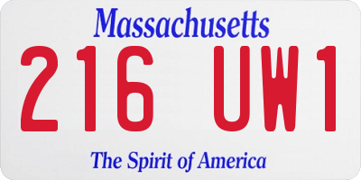 MA license plate 216UW1
