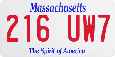 MA license plate 216UW7