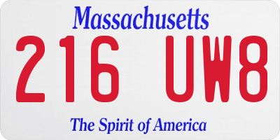 MA license plate 216UW8